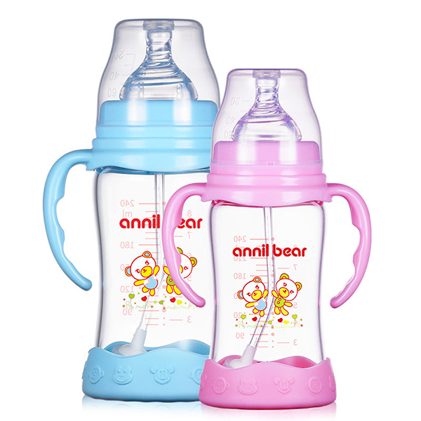 安奈小熊高硼硅防摔玻璃奶瓶