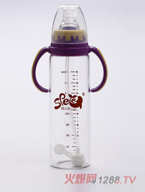 施貝樂(lè)紫色標(biāo)口弧形帶柄玻璃奶瓶240ml
