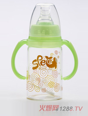 施貝樂標口弧形帶柄綠色玻璃奶瓶120ml