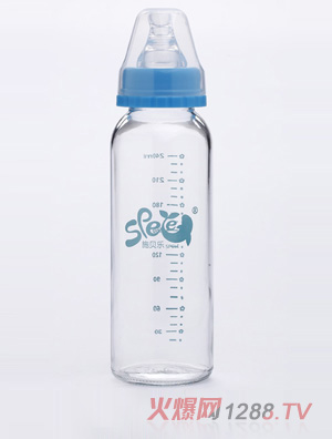 施貝樂直身玻璃奶瓶藍色240mlLBZ08