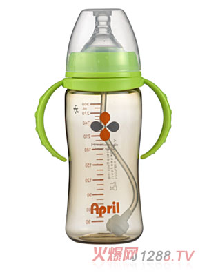 愛普麗PPSU寬口弧形奶瓶300ml綠色