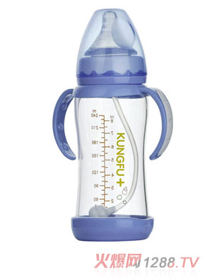 功夫寶貝晶鉆玻璃寬口防摔自動大奶瓶