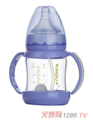 功夫寶貝晶鉆玻璃寬口防摔自動小奶瓶