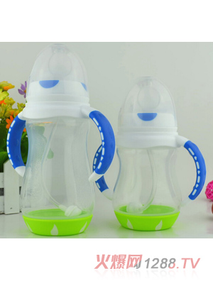 聰貝寬口徑PP奶瓶帶雙色手柄帶底座
