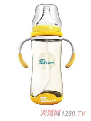 伊斯卡爾260mlPPSU自動(dòng)寬口徑感溫奶瓶（黃）