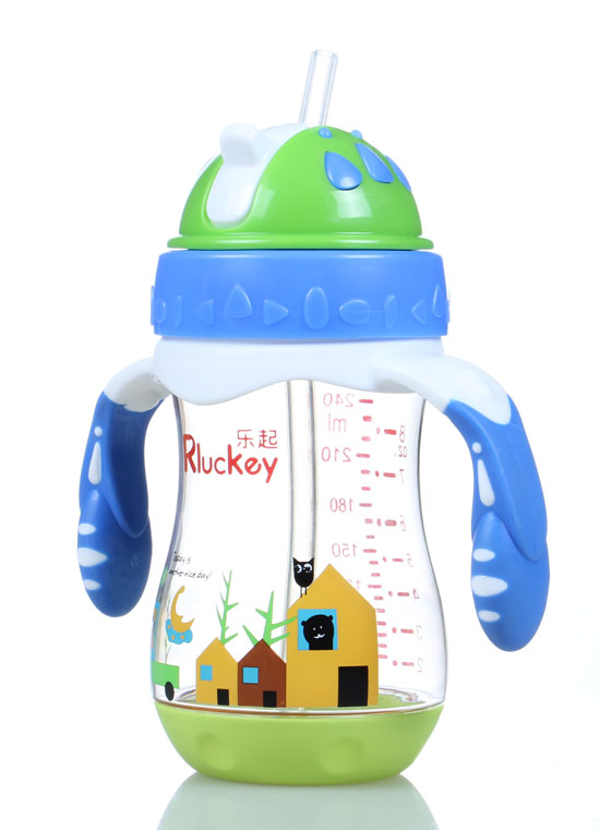 樂起PPSU歪嘴帶吸管水壺240ml藍(lán)色